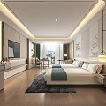 Modern Hotel Guest Room With Twin Beds Wooden Walls And Decorative Paintings