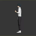 Game Movie Character In White Hoodie With Green Hair Black Pants And White Shoes Standing Pose