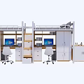 Modern Bunk Bed Design With Study Desk Chair And Storage Cabinets 3d model