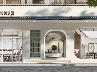 Modern Storefront Facade Design With Arched Glass Windows And Minimalist Decor 3d model