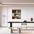 Modern Minimalist Study Room Interior With Desk Shelves And Decor 3d model