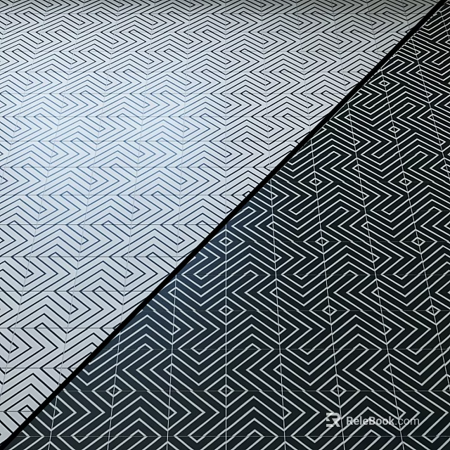 Black And White Geometric Pattern Floor Tiles With Decorative Design Elements 3d model 