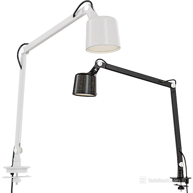 Modern White and Black Desk Lamps with Adjustable Arms and Perforated Shades for Home Office 3d model 