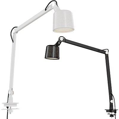 Modern White and Black Desk Lamps with Adjustable Arms and Perforated Shades for Home Office 3d model