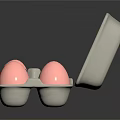 Cute Chick Pattern Decorated Pink Eggs In Open Egg Carton 3d model