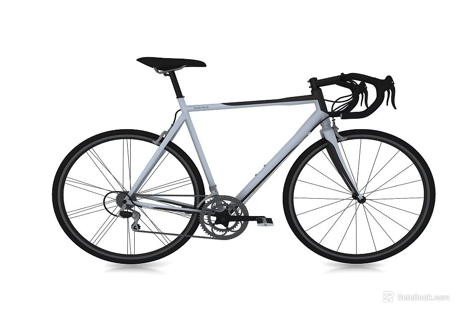 Silver Road Bicycle With Black Seat Handlebar And Lightweight Frame Design 3d model