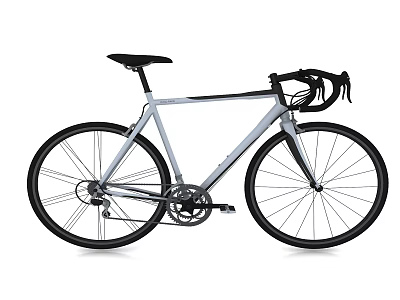 Silver Road Bicycle With Black Seat Handlebar And Lightweight Frame Design 3d model