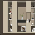 Modern Shoe Cabinet With Multiple Shelves And Decorative Elements Including Vase Books Photo Frame