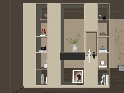 Modern Shoe Cabinet With Multiple Shelves And Decorative Elements Including Vase Books Photo Frame 3d model