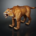 Roaring Large Feline 3D Model With Brown Fur Sharp Claws And Open Mouth