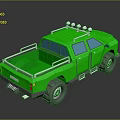3D Green Truck Model With Roof Lights Cargo Bed Rails And Large Tires