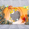 Vibrant Check In Photo Spot With Orange Circular Frame Butterflies Flowers And Green Plant Decorations