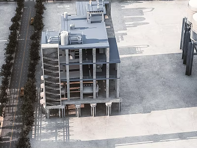 Modern Multi Storey Industrial Factory Building With Steel Structure Roof Ventilation Systems And Open Area Roads 3d model