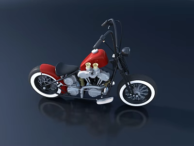 Red and Black Custom Chopper Motorcycle With Chrome Engine White Wall Tires and Black Seat 3d model