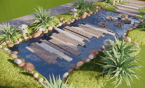 Modern landscape sketch waterscape Tingbu stone head road landscape walking trail water landscape creative expression ecological revetment landscape 3d model