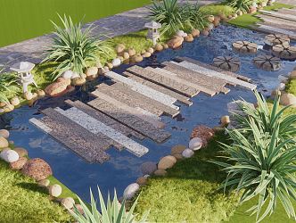 Modern landscape sketch waterscape Tingbu stone head road landscape walking trail water landscape creative expression ecological revetment landscape 3d model