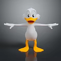 Cute Cartoon Duck With White Feathers Yellow Beak And Feet Arms Outstretched Friendly Gray Background