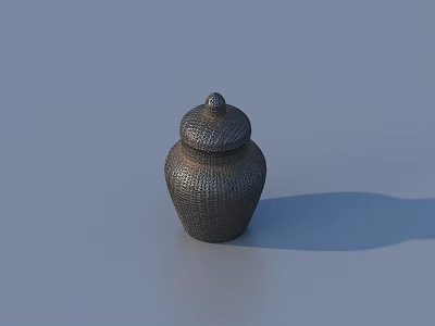 Detailed Woven Texture Decorative Sculpture Jar with Lid on Smooth Gray Background 3d model