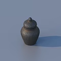 Detailed Woven Texture Decorative Sculpture Jar with Lid on Smooth Gray Background