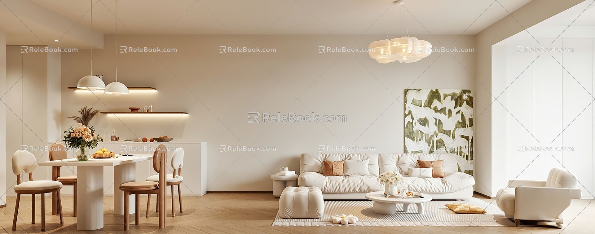 Cream Living Room 3d model