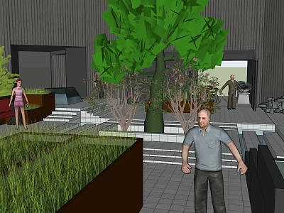 Modern Garden Landscape With Large Tree Green Plants Lawn And Steps 3d model
