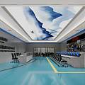 Modern Control Room for Aviation Transportation Authority with Monitor Screens Control Consoles and Blue Flooring