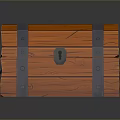 Orange Wooden Treasure Chest With Textured Surface Gray Metal Straps Lock And Handle