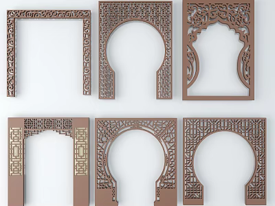 Decorative Door Arches with Various Carved Patterns in Brown Finish and Multiple Traditional Modern Designs 3d model