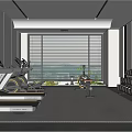 Spacious Entertainment Room Interior With Treadmills Dumbbells Exercise Ball And Natural Light