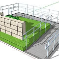 Modern Residential Landscape Design With Green Lawn Metal Railings And Stone Pavement