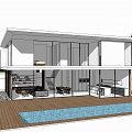 Modern Detached Villa with Swimming Pool Surrounded by Greenery Terrace with Umbrellas and Loungers