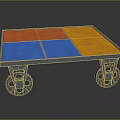 Colorful Dining Table With Orange And Blue Square Top And Metal Wheels