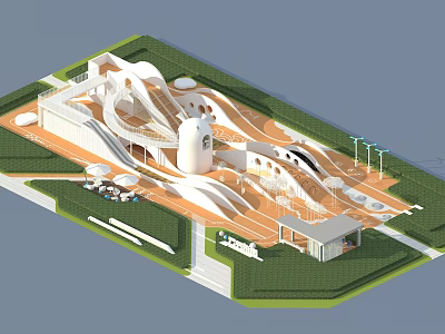 Park Landscape Design With Children's Play Area Slides Climbing Structures Lawn And Pathways 3d model