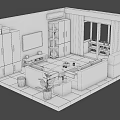 Cartoon Living Room Scene With Wooden Sofa Coffee Table TV Bookshelf Window Curtains And Plant