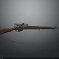 Rifle With Wooden Stock And Scope On Gray Background With Reflective Surface