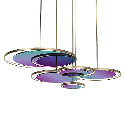 Modern Circular Pendant Lights With Colorful Gradient Shades And Hanging Metal Frame Design 3d model