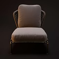 Beige Fabric Single Seater Sofa With Braided Armrests And Gold Metal Legs