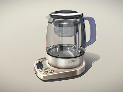 Modern TOEK Electric Kettle Featuring Transparent Glass Body Purple Handle And Silver Base Control Panel 3d model