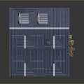 Two Story House Featuring Blue Roof Solar Panels Orange Window Frames Stone Base and Greenery