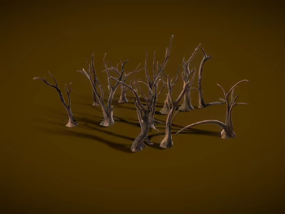Cluster of Dried Dead Plant Branches with Twisted Stems on Brown Background 3d model