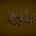 Cluster of Dried Dead Plant Branches with Twisted Stems on Brown Background