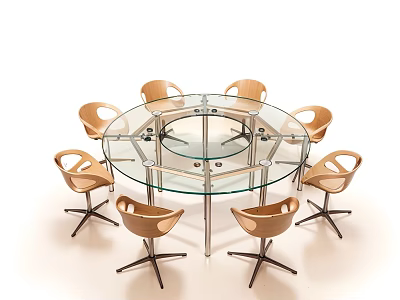 Round Glass Top Dining Table Set with 8 Metal Base Chairs 3d model