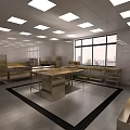 Commercial Catering Kitchen With Stainless Steel Workstations Large Windows Tiled Walls And Recessed Lights