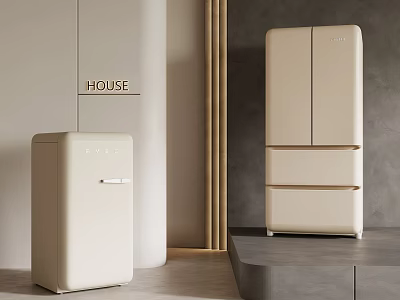 Beige Modern Refrigerator and Freezer in Sleek Household Interior Design 3d model