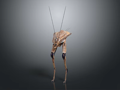 Futuristic Metallic Mechanical Creature With Long Antennae And Tall Legs Structure 3d model