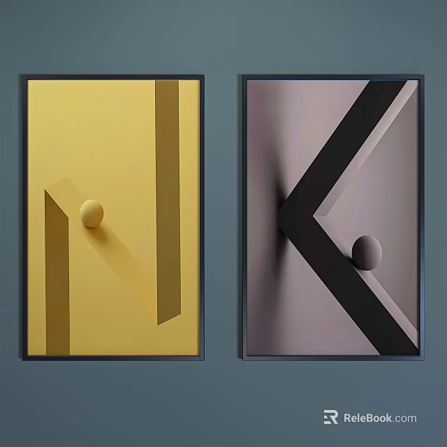 Modern Geometric Decorative Wall Art With Spherical Elements And Yellow Purple Frames 3d model