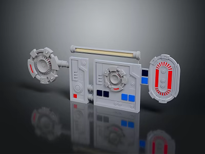 Sci Fi Mechanical Scene Components With Circular Panels Yellow Strip Control Panel And Colored Indicators 3d model