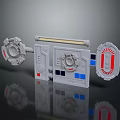 Sci Fi Mechanical Scene Components With Circular Panels Yellow Strip Control Panel And Colored Indicators