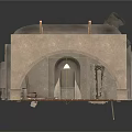 Ancient Arched Interior With Stone Floor Damaged Wall And Scattered Planks 3d model