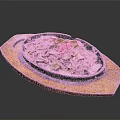 Delicious Fried Noodles with Cabbage and Red Chili Slices on Iron Plate Wooden Tray